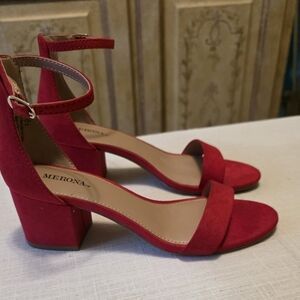 Merona Red Suede Block Heel Heels: Worn Once